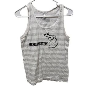 Michigan Gangster‎ Tank Top Michigan Awesome Graphic Print Striped White Small
